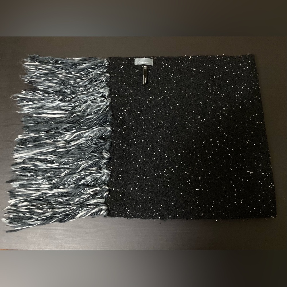 Anthropologie Black Gray Oversized Scarf Fringe/Tassels Throw Wrap Shawl 19”x94”